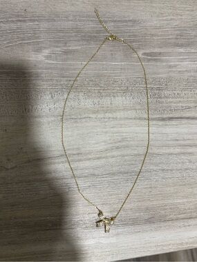 Marshalls Gold Bow Pendant Necklace with Rhinestones